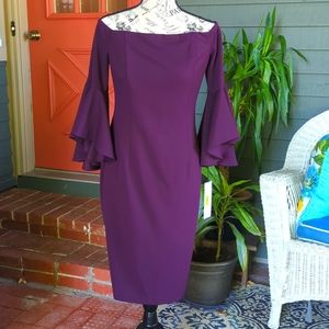Beautiful, form fitting, off the shoulder deep plum Calvin Klein dress, size 6